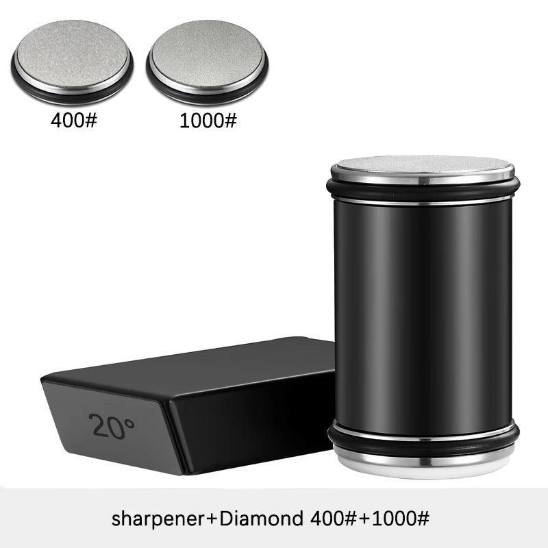 Rolling Knife Sharpener — Double Sided Diamond Stone with Magnetic Angle