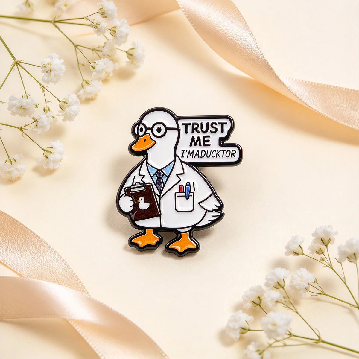 Duck Doctor Enamel Pin — Cute Animal Medical Themed Brooch