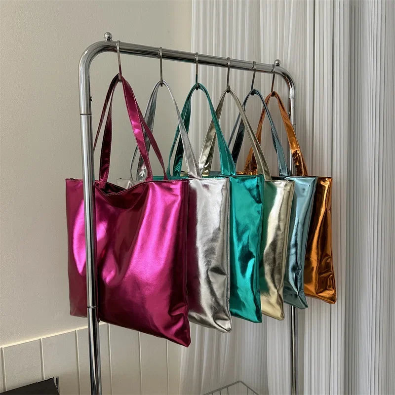 macroupta Glossy PU Leather Tote Bag — Large Capacity Fashion Shoulder Purse