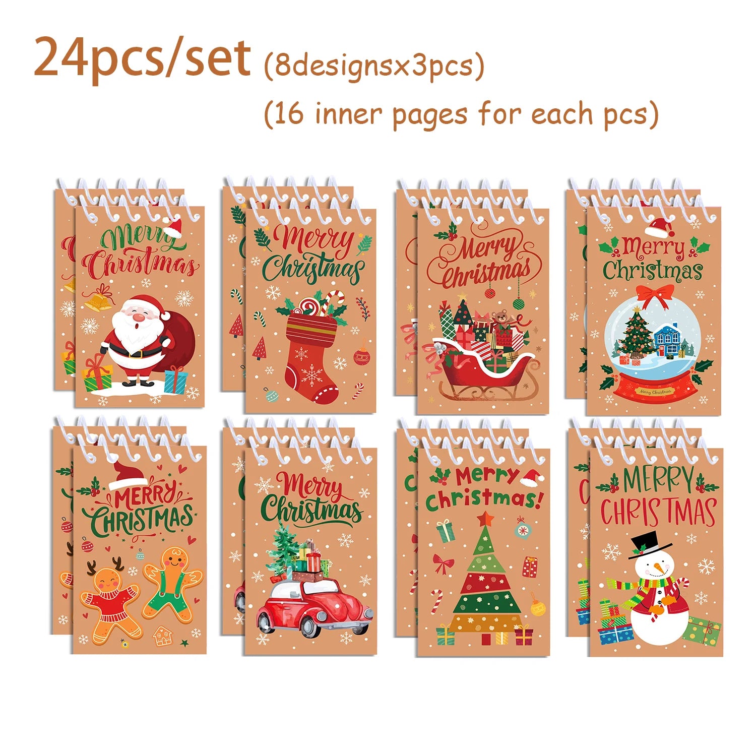 Christmas Spiral Pocket Notebook — Mini Portable Memo Pad Set