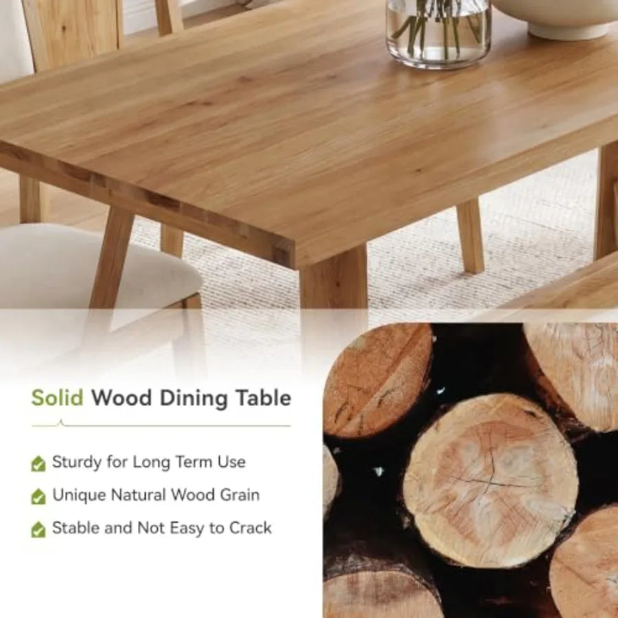 63" Solid Wood Dining Table — Modern Moroccan Style Rectangular Dinner Table