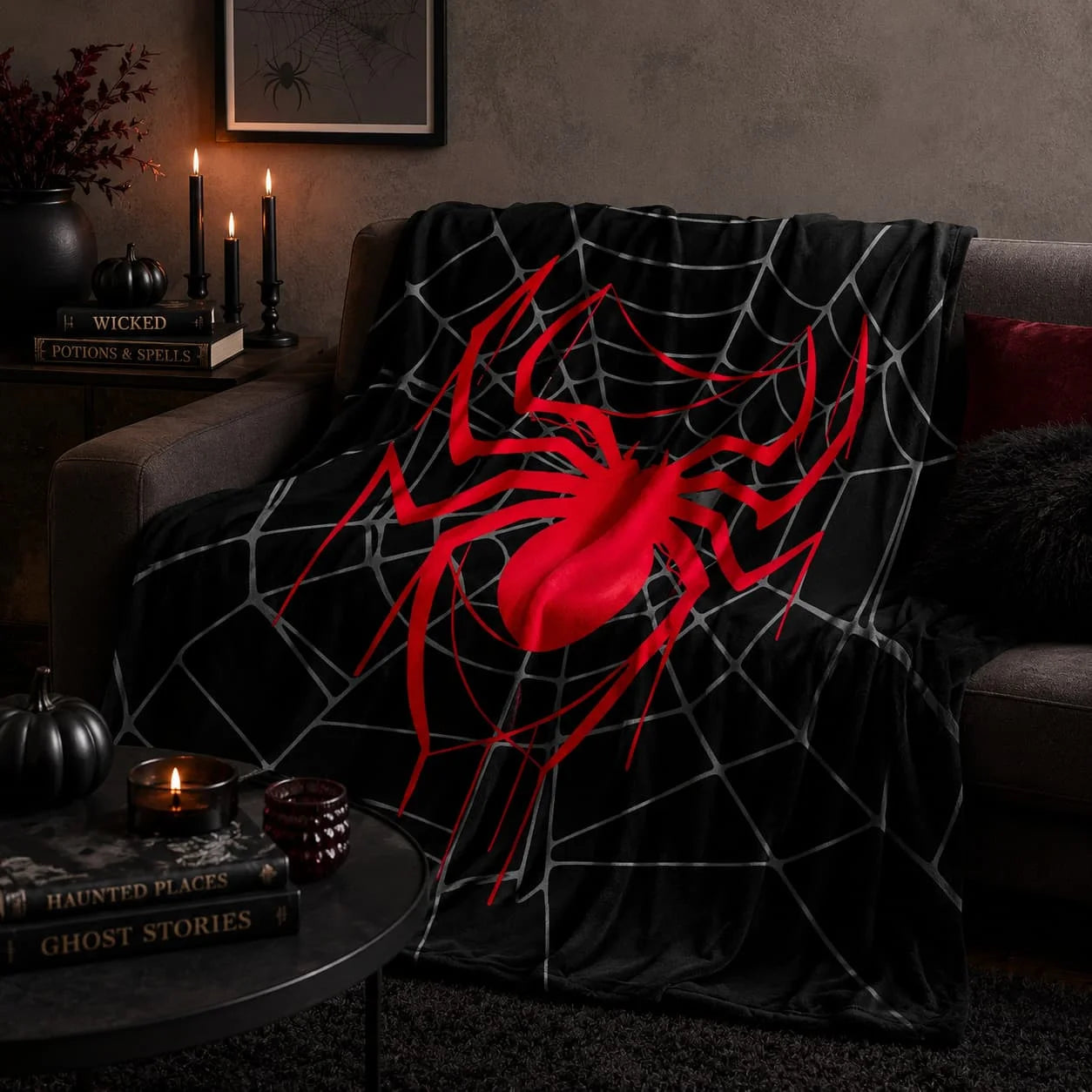 Soft Flannel Spider Print Blanket — Cozy Travel & Home Throw