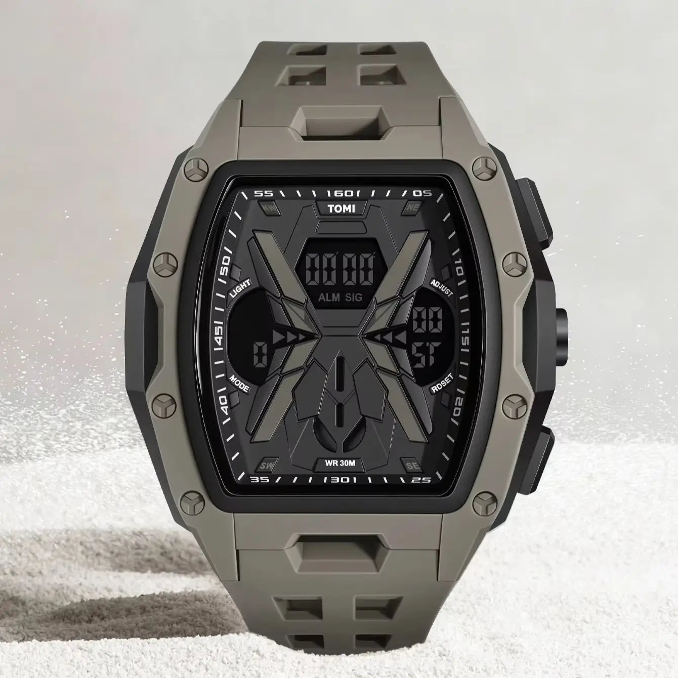 TOMI Men's Mecha Style Digital Watch — Breathable Silicone Sports Wristwatch
