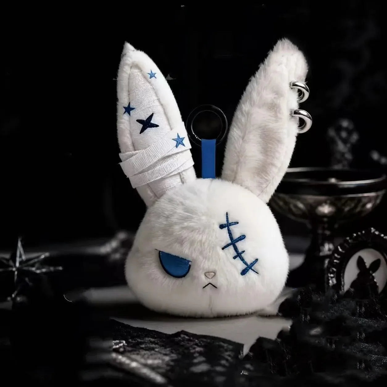 Dark Rabbit Plush Keychain — Cute Animal Pendant for Backpacks