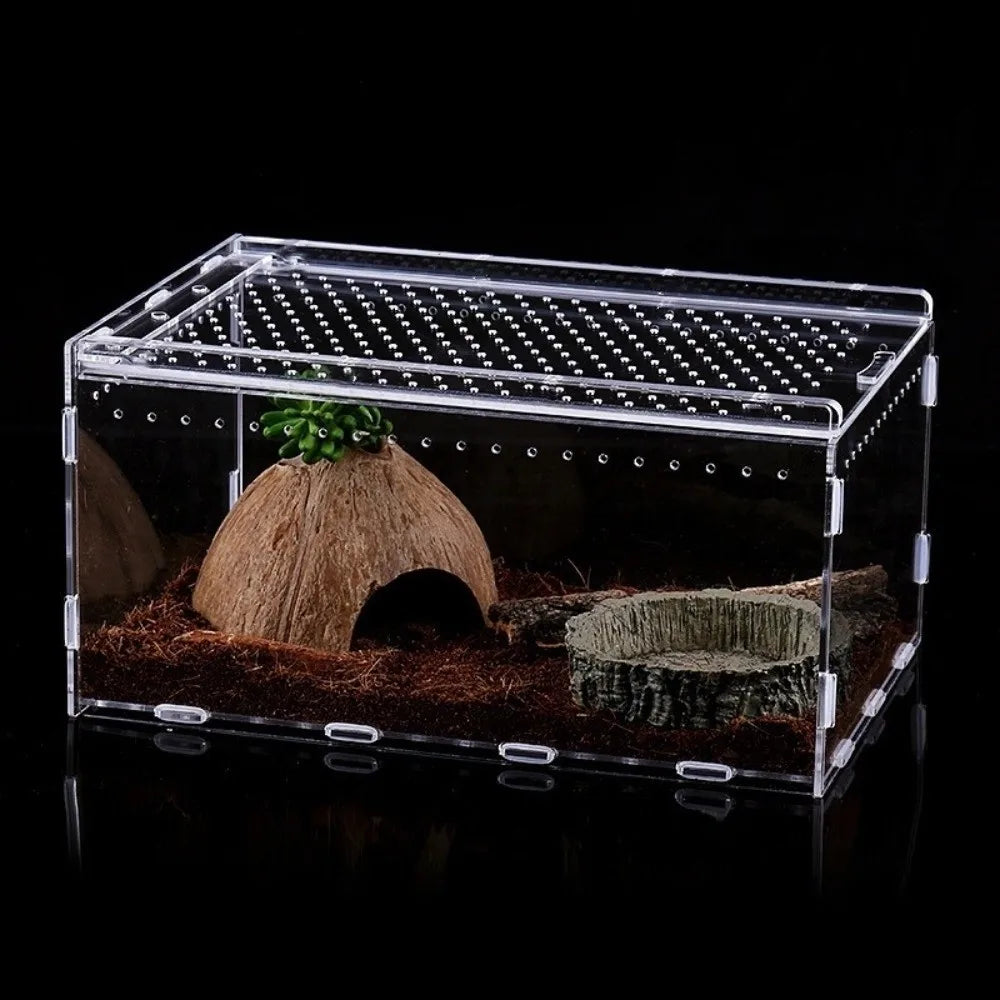 Transparent Acrylic Reptile Terrarium — Ventilated Habitat for Geckos and Snakes