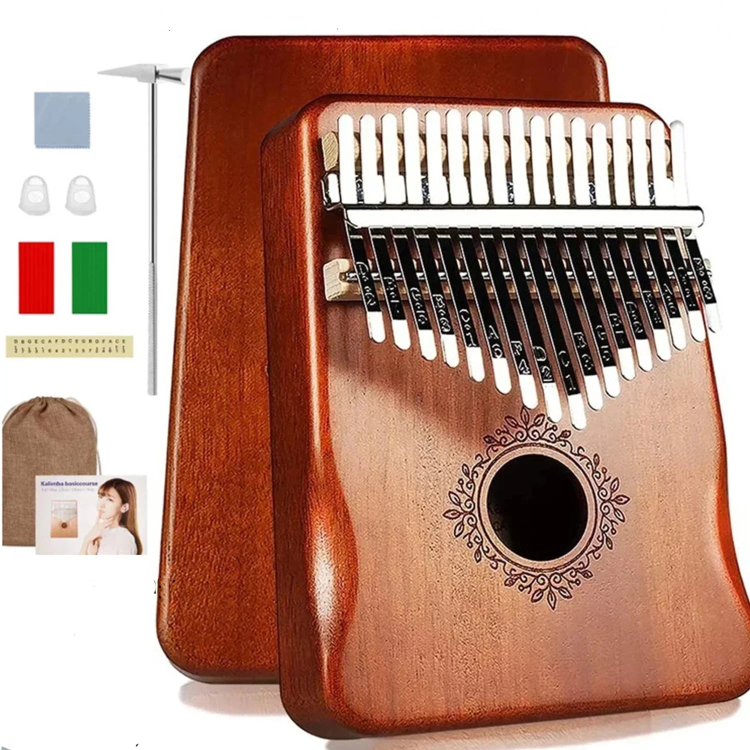 17 Key Kalimba Thumb Piano — Mahogany Wood Musical Instrument with Learning Book