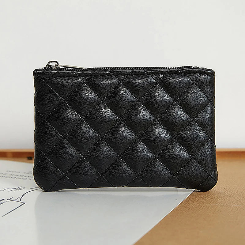 Women's Plaid Print Coin Purse — Compact PU Leather Zipper Pouch