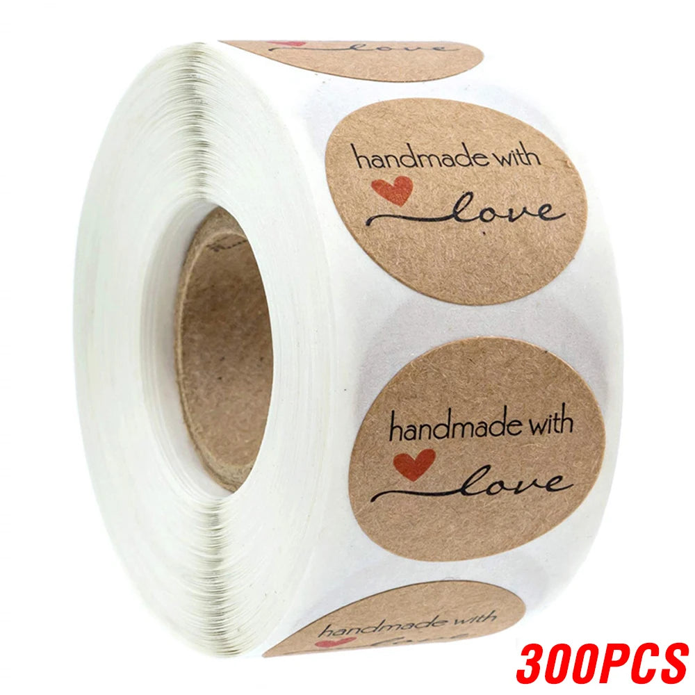 Vintage Kraft Paper Stickers — Handmade With Love Adhesive Labels