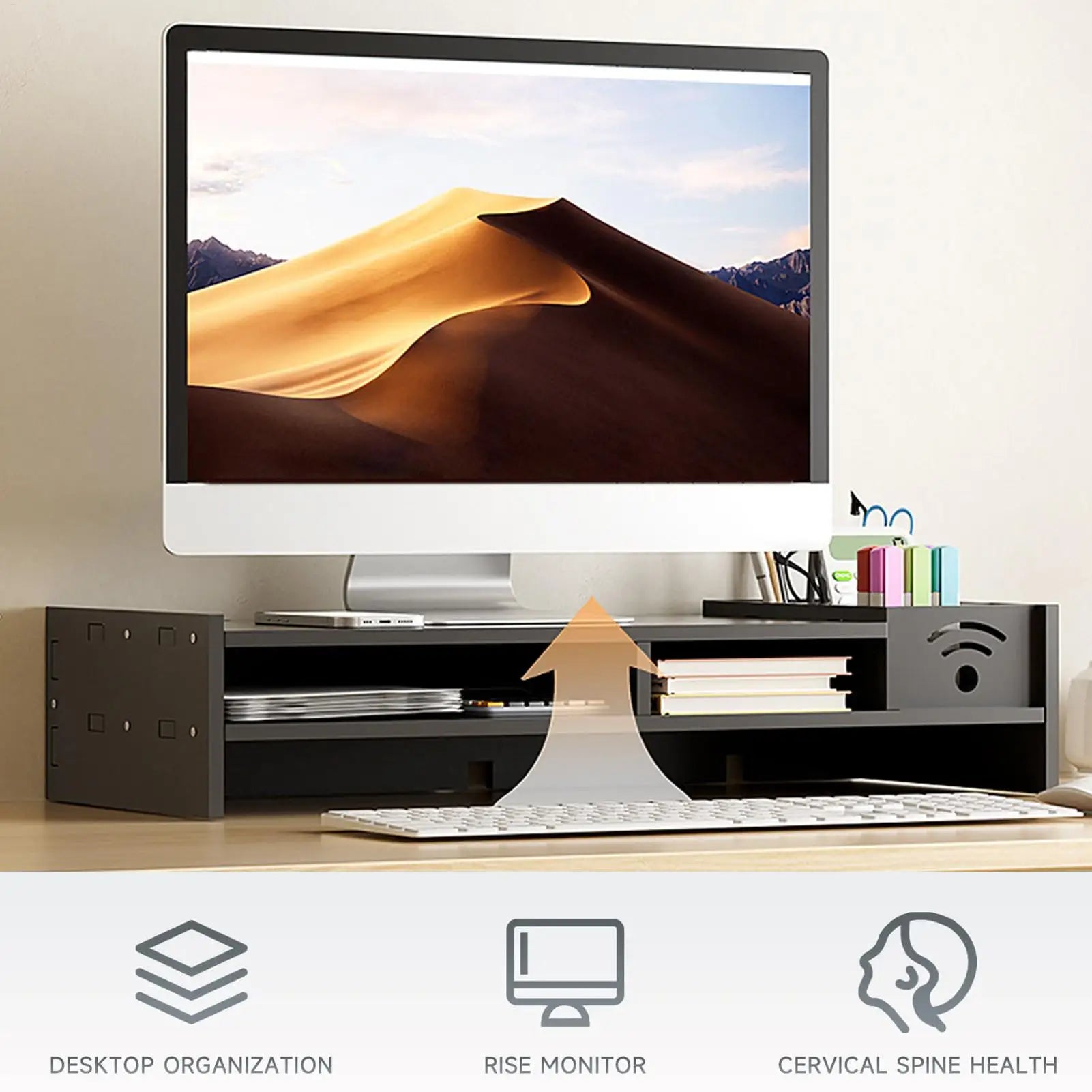 Two-Tier Desktop Monitor Stand — Ergonomic Riser & Desk Organizer