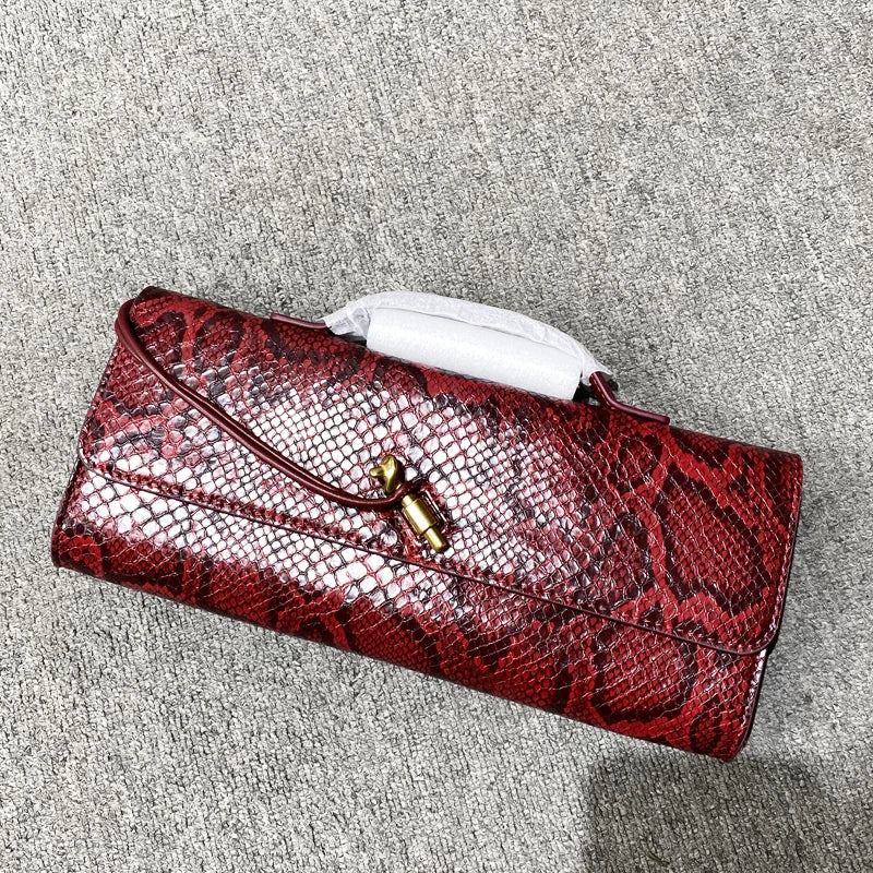 Elegant Snake Pattern Clutch Bag — Sequined Evening Handbag with Top Handle