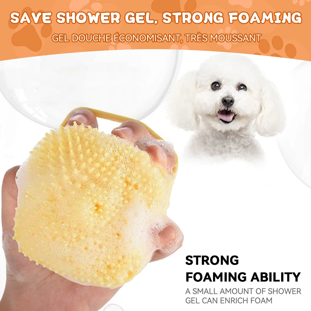 Pet Bathing Massage Brush — Silicone Shampoo Dispenser & Grooming Tool