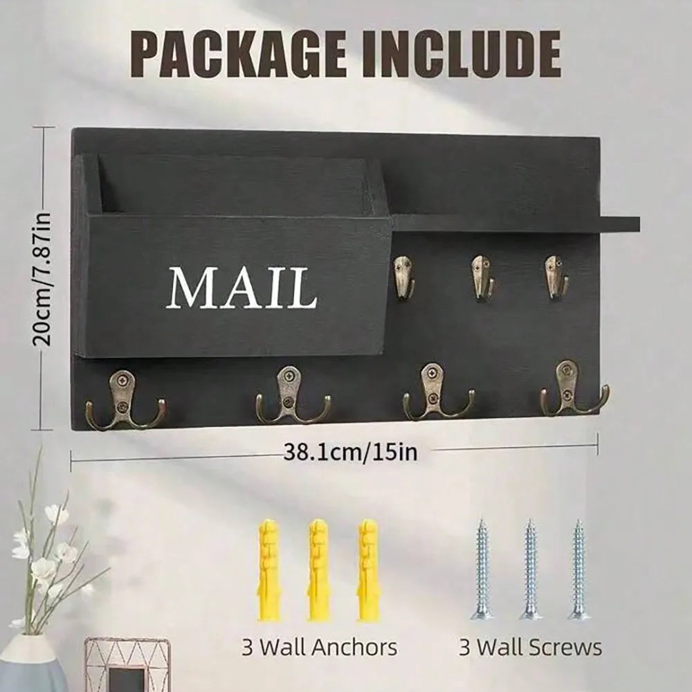 Wall Mount Key Holder & Mail Organizer — Multi-Function Entryway Shelf