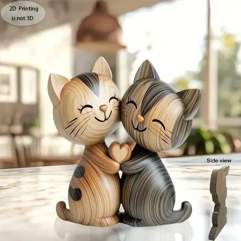 Wooden Animal Couple Sculpture — Cute Desktop Decor & Gift Set