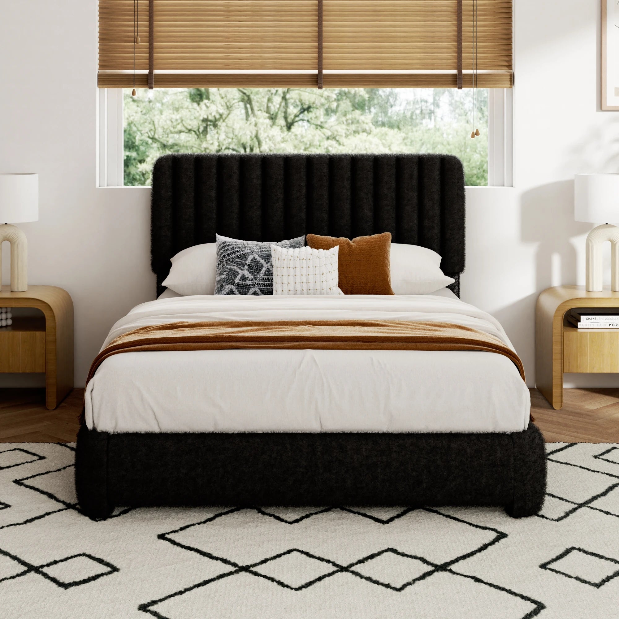 Sismplly Upholstered Boucle Bed Frame — Adjustable Headboard & Noise-Free Design