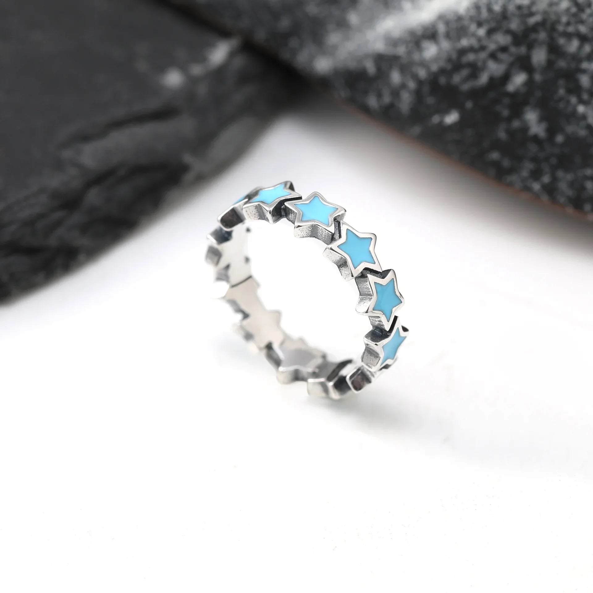 Sterling Silver Rainbow Star Ring — Vibrant Enamel Statement Band