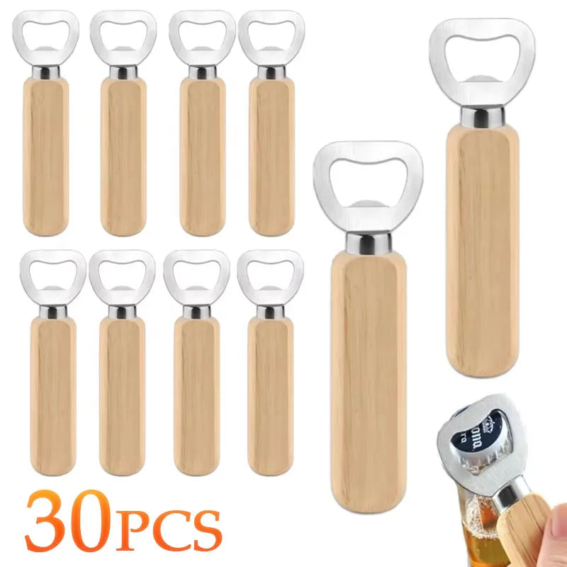 Stainless Steel and Wood Bottle Opener — Durable Manual Kitchen Tool
