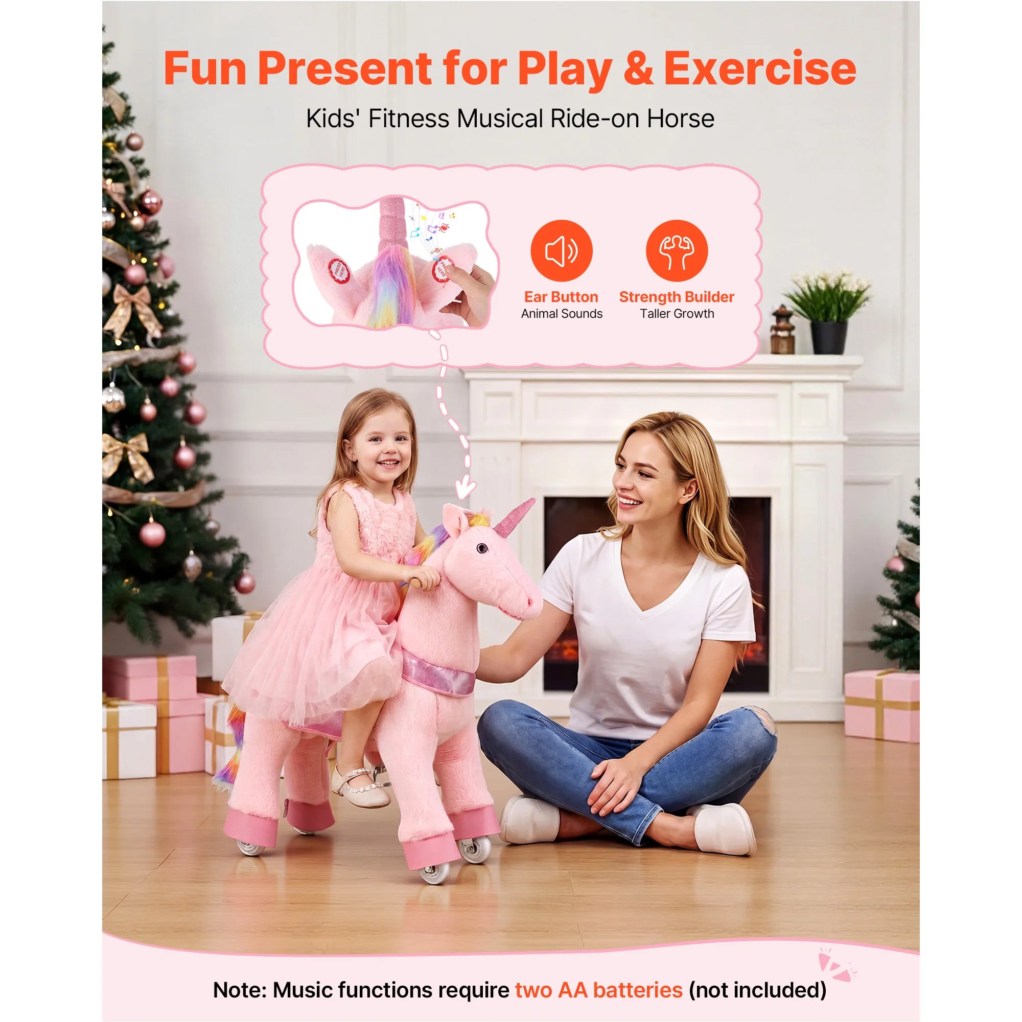 SucceBuy Pink Unicorn Ride On Toy — Interactive Musical Horse for Kids