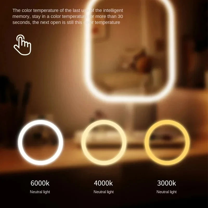 LED Desktop Makeup Mirror — Touch Control Dimming & 3 Light Modes