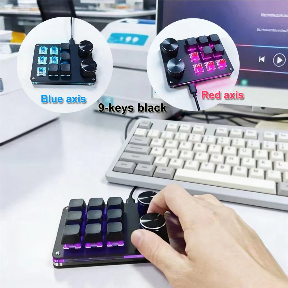 9-Key Multi-Functional Macro Keyboard — Customizable Mechanical Editing Tool