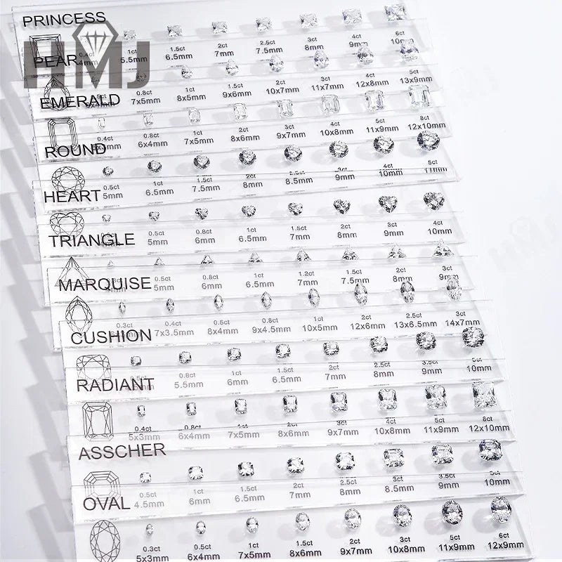 HMJ Gemstone Size Comparison Chart — Brilliant Cut Cubic Zirconia Tool