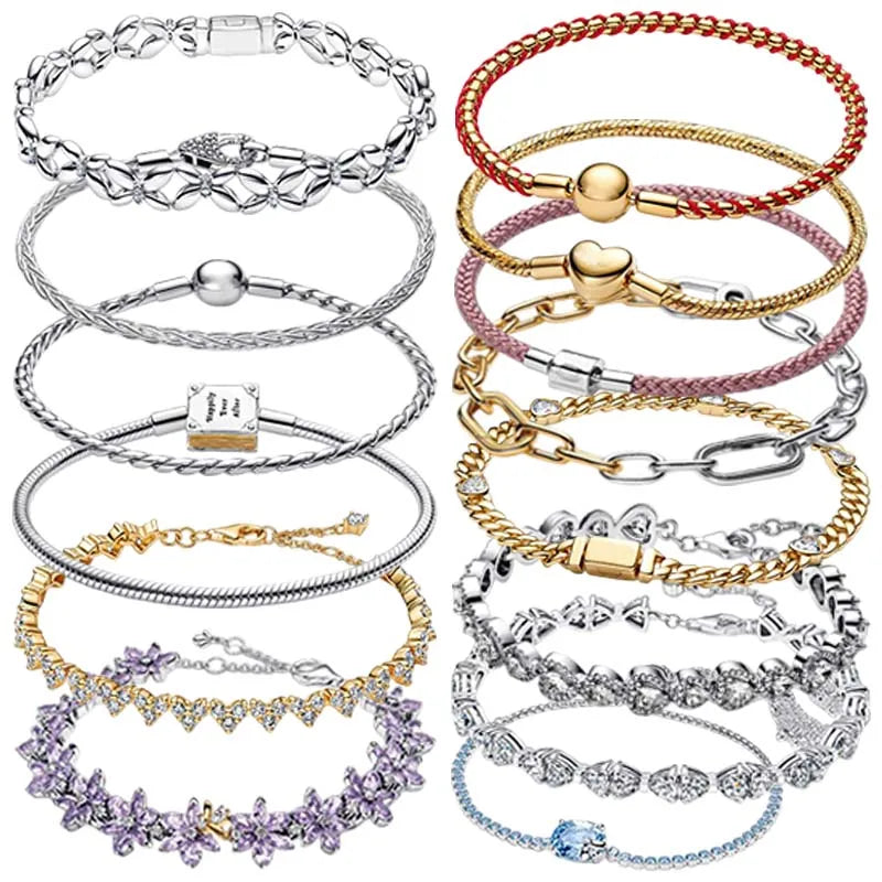 Potdemiel 925 Sterling Silver Charm Bracelet — Elegant Multi-Color Zircon Jewelry