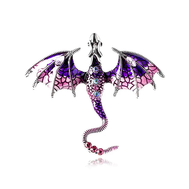 Cartoon Dragon Enamel Pin — Crystal Inset Metal Brooch Jewelry