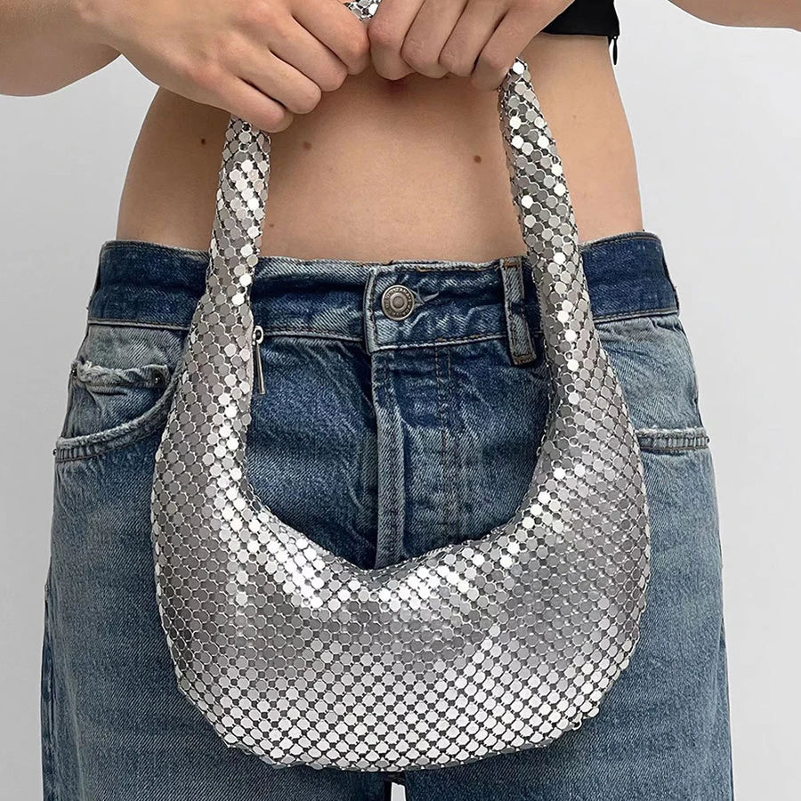 Shining Sequined Evening Clutch — Elegant Mesh Shoulder Bag for Weddings