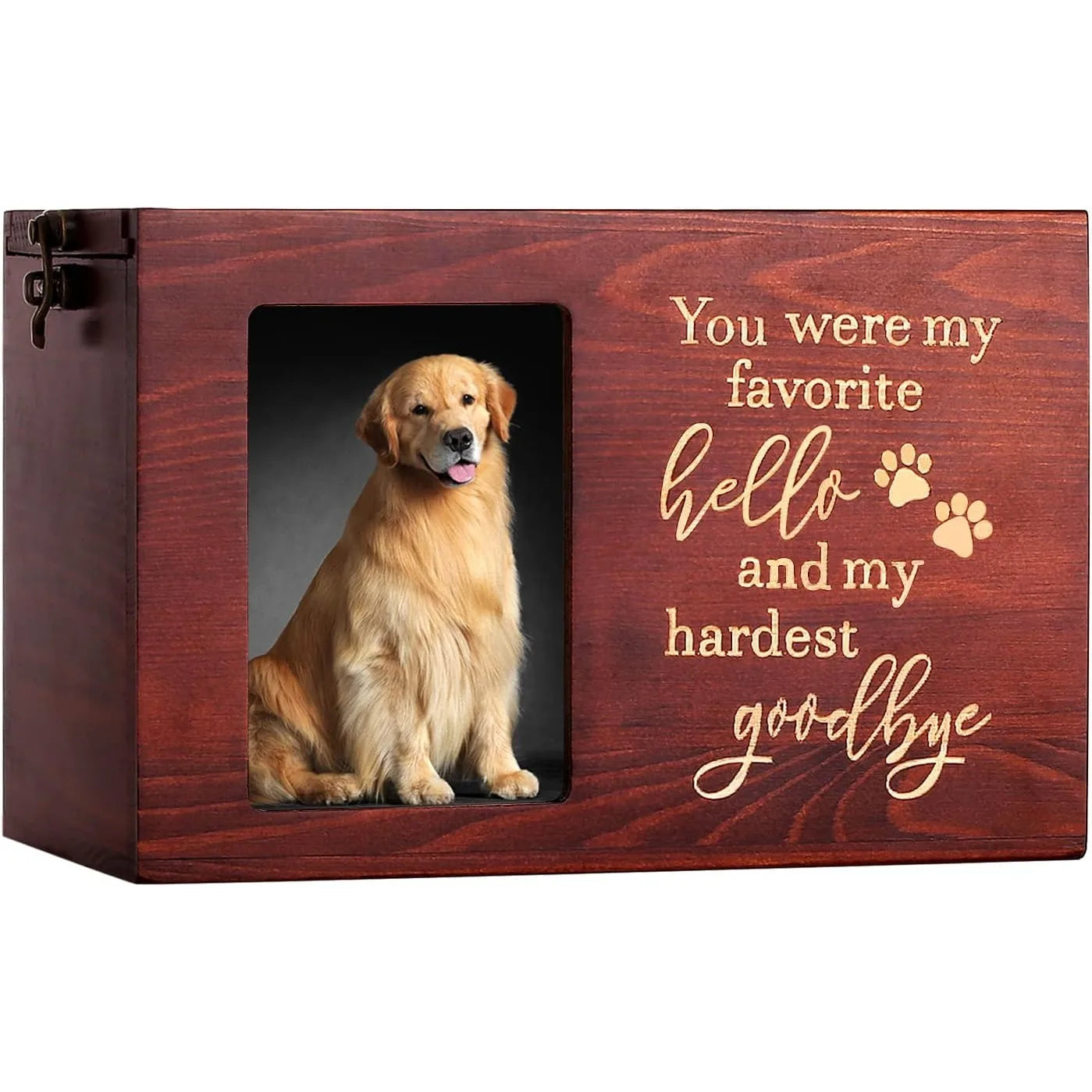 Wooden Pet Memorial Urn — Keepsake Memory Box with Photo Frame