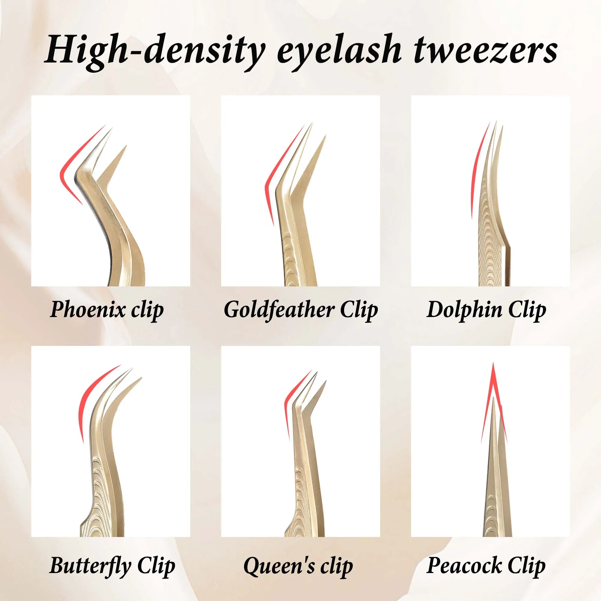 Gold Stainless Steel Eyelash Extension Tweezers — Anti-Slip Wood Grain Design