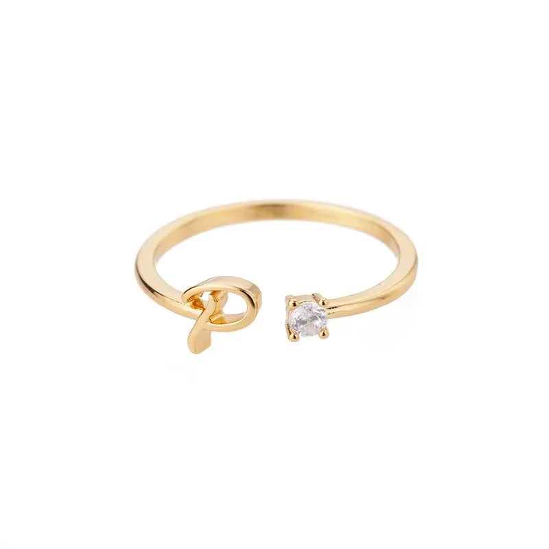 ICFTZWE Zircon Initial Letter Rings — Adjustable Stainless Steel Jewelry