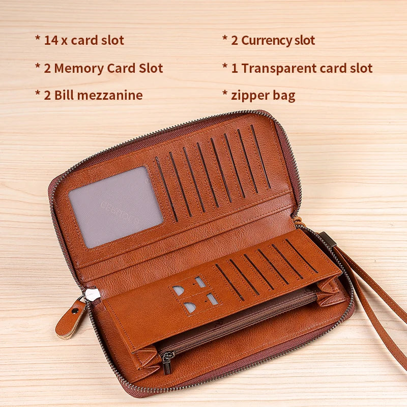 GERUOLA Men's Genuine Leather Long Wallet — Large Capacity Travel Organizer