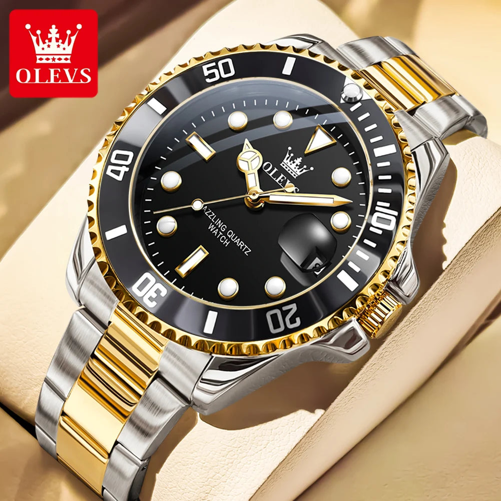 OLEVS 5885 Men's Quartz Watch — Stainless Steel Luxury Style with Auto Date