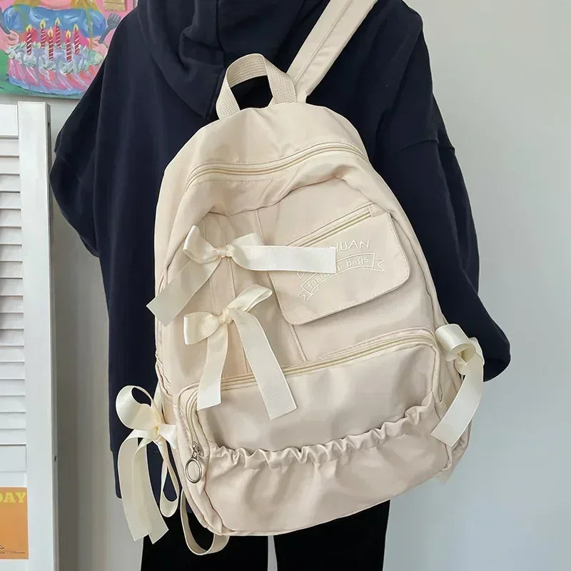 dawndesslo Aesthetic Canvas Backpack — Preppy Style School Bag for Women
