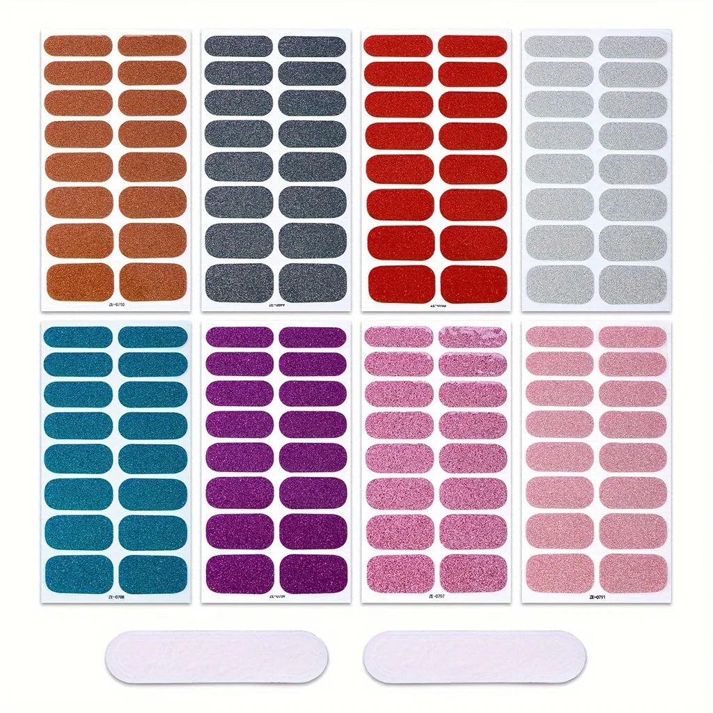 Pink Glitter Nail Wrap Stickers — Self-Adhesive Gel Decals for DIY Manicure