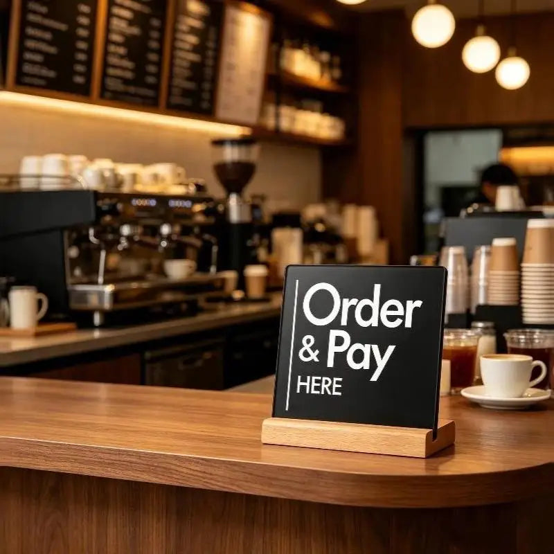 HUXUAN Acrylic Order Here Sign — Durable Countertop Display for Cafes