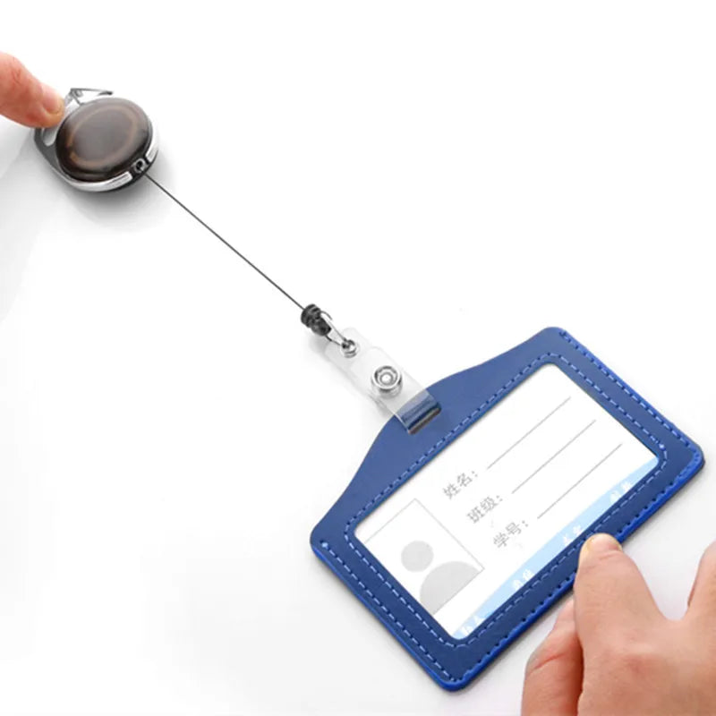 pelsone Retractable ID Badge Holder — PU Leather Work Pass Protector