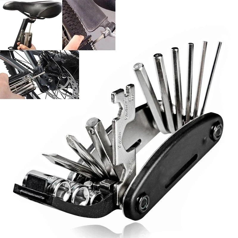 16-in-1 Bicycle Multitool Kit — Folding Metric Repair Set with Tire Levers