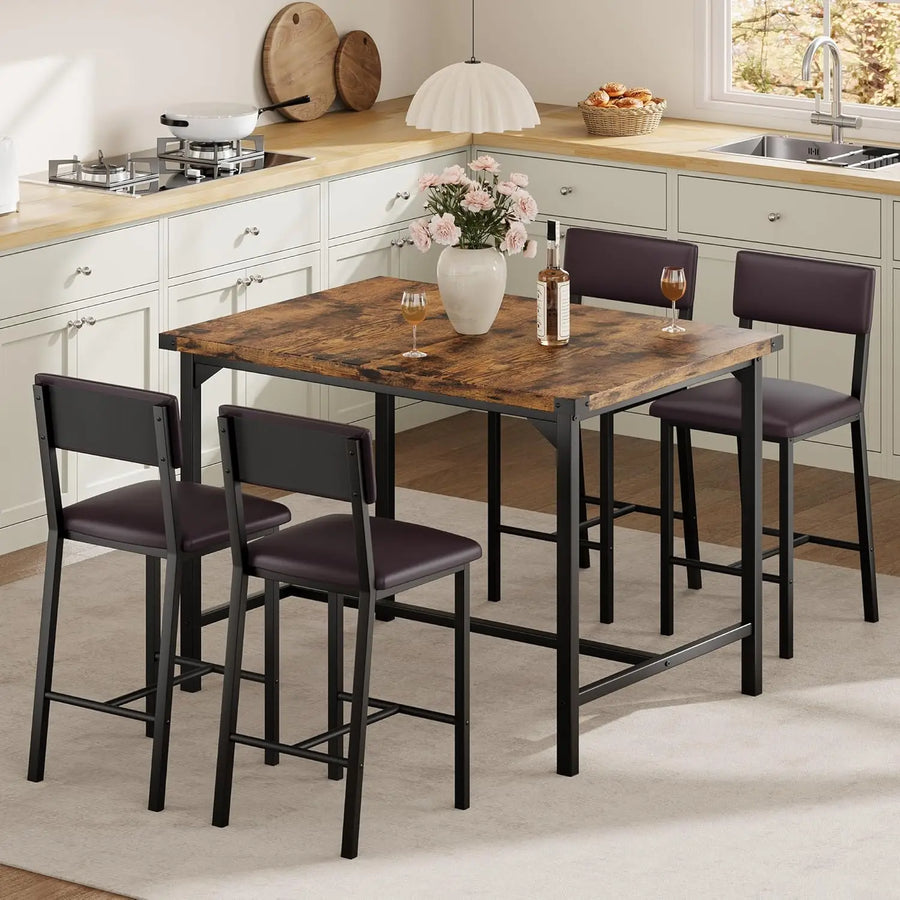 HiMISS 5-Piece Dining Table Set — Modern Bar Table with 4 Upholstered Chairs