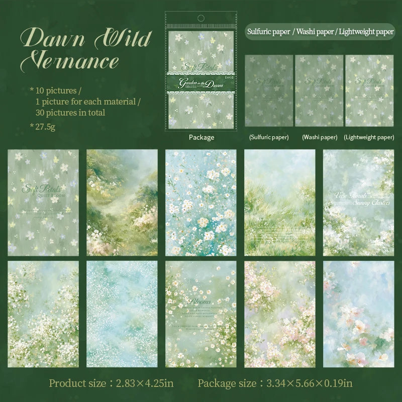 Vintage Garden Dream Writing Paper — 30pcs Retro Scrapbooking Material