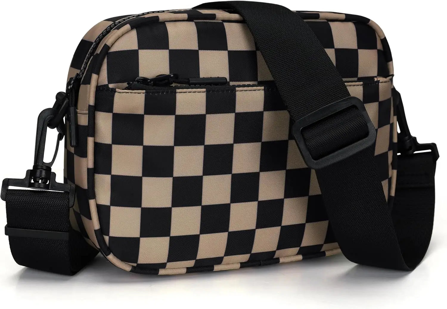 Checkered Crossbody Bag — Trendy Messenger Purse with Wide Strap