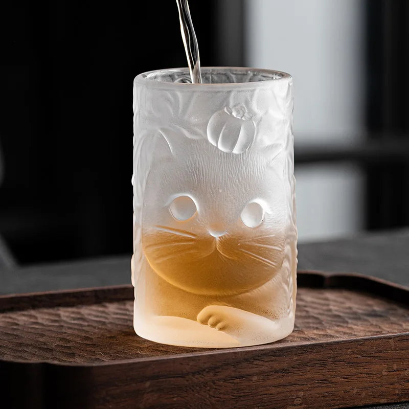 Cat Persimmon Glass Cup — Creative Decorative Drinking Vessel