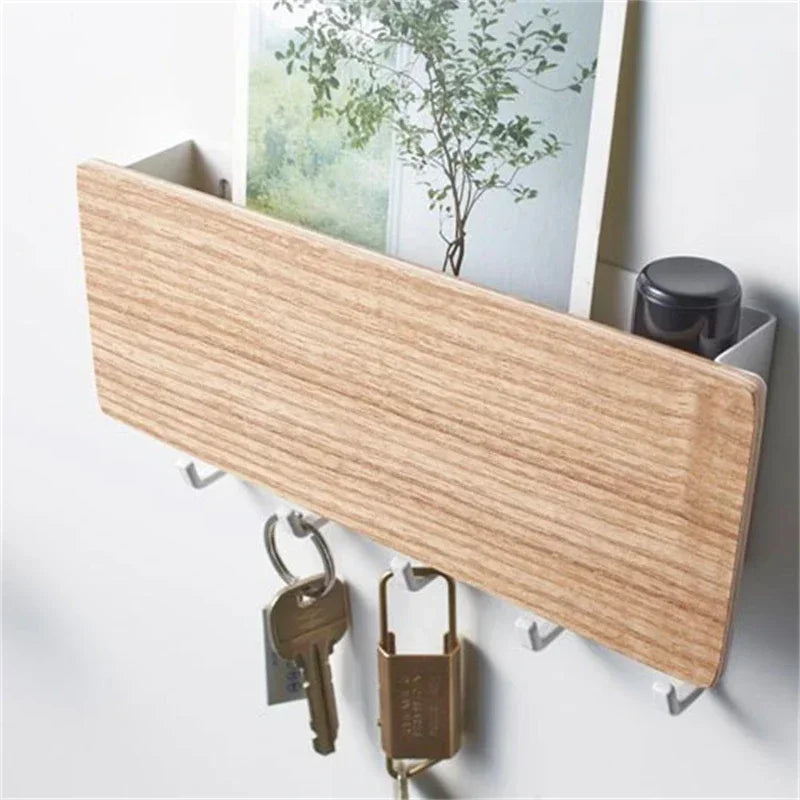 Bamboo Wall Key Hanger — Multi-Hook Organizer for Home Entryways