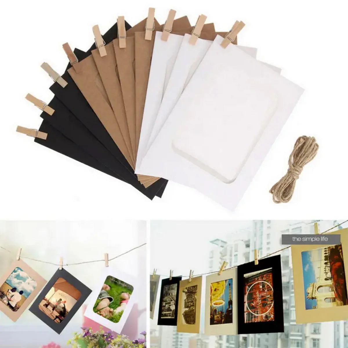 Hanging Photo String Album — Handmade Wall Decor with Hemp Rope and Clips