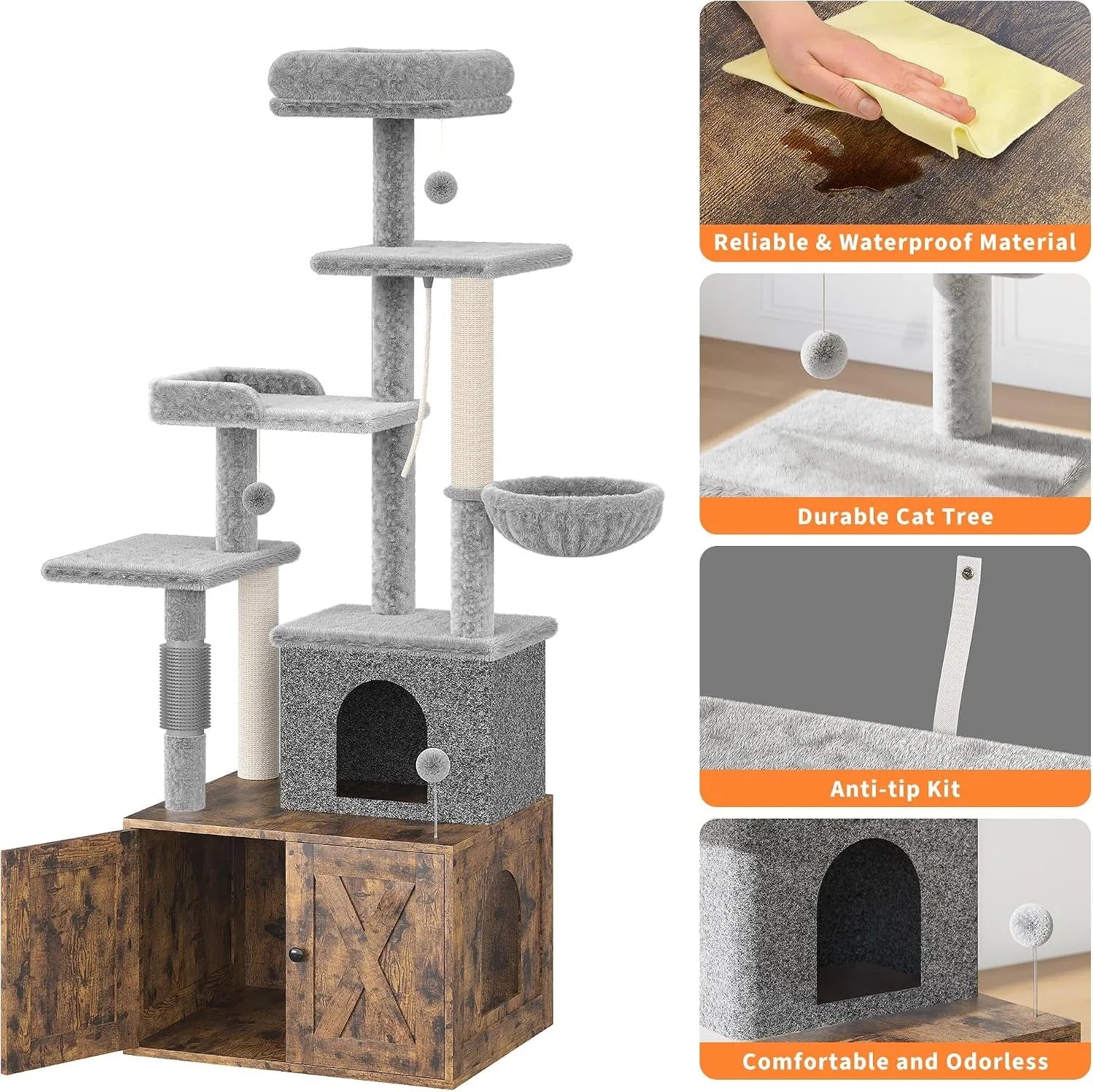 3-in-1 Modern Cat Tree — Hidden Litter Box & Activity Center