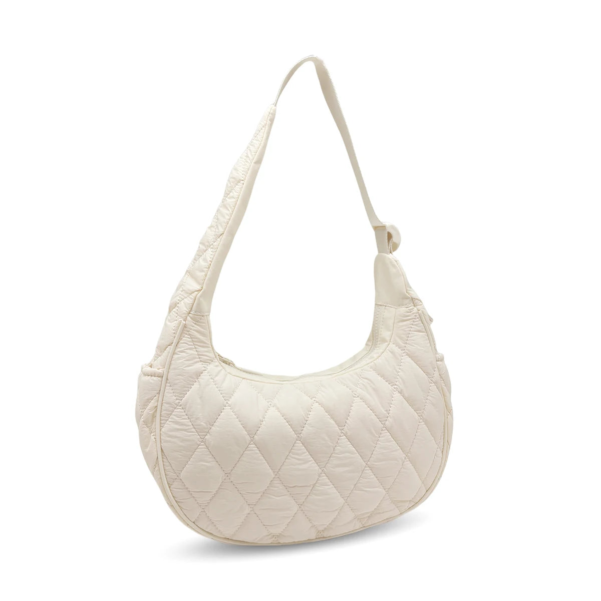 Quilted Puffer Crescent Shoulder Bag — Stylish Nylon Hobo Handbag