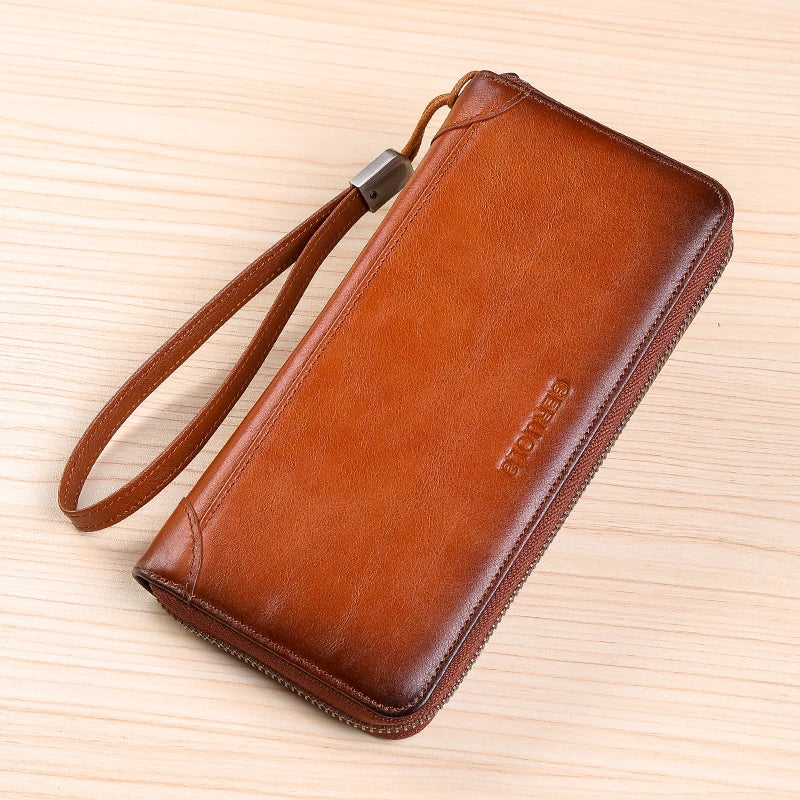 GERUOLA Men's Genuine Leather Long Wallet — Large Capacity Travel Organizer