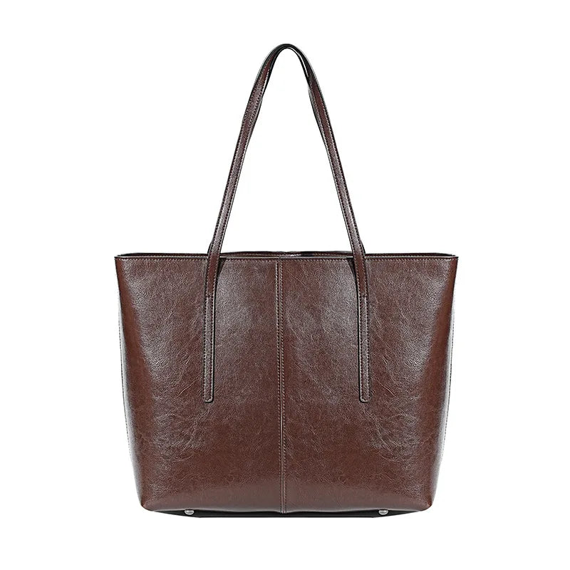 ZENCY Genuine Leather Tote Bag — Large Capacity Shoulder Bag for Work & Travel