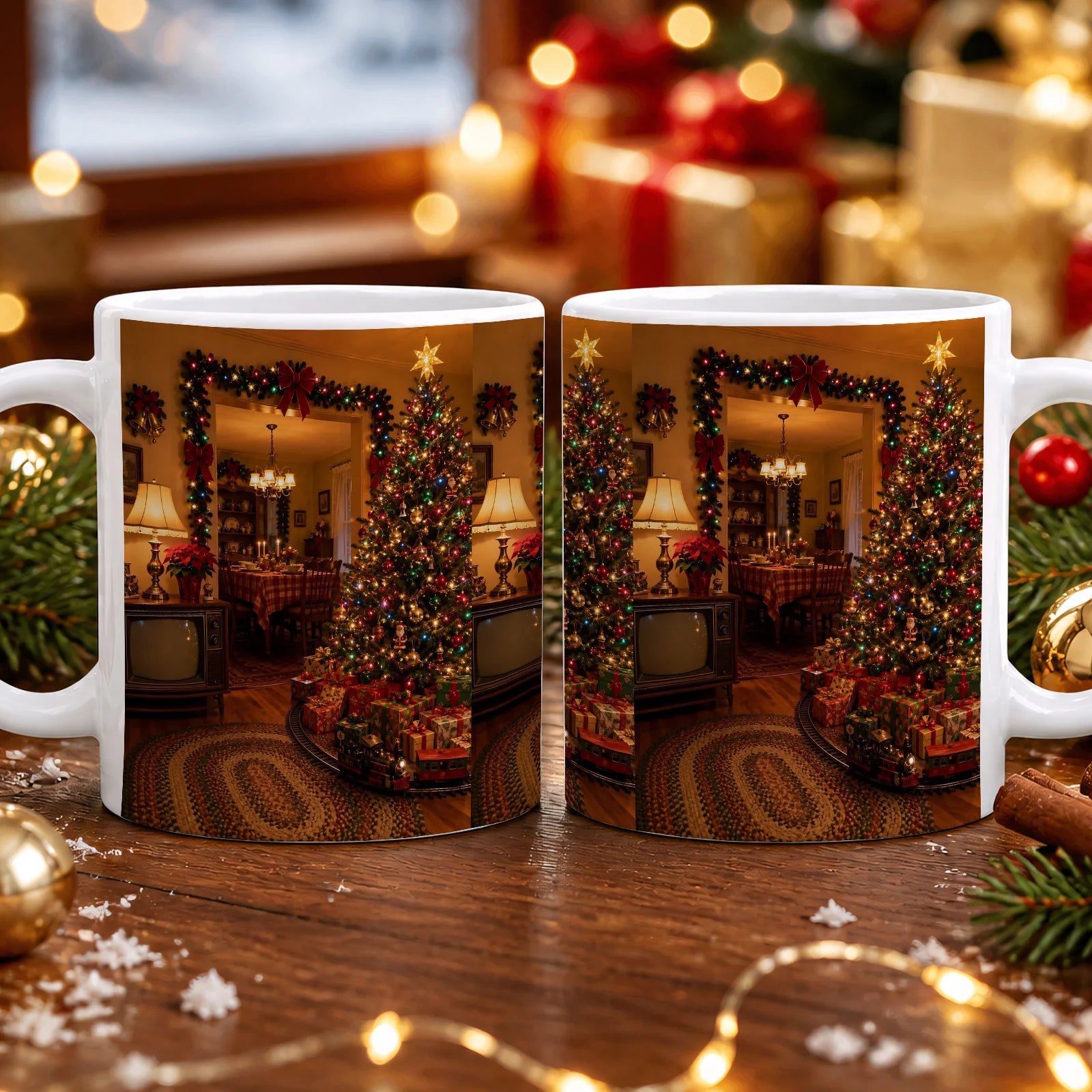 1pc Ceramic Christmas Coffee Mug with Cozy Fireplace & Tree Print - Suitable for Home, Office, Birthdays, Housewarmings - Multi-Holiday Gift for Hot/ Drinks, for Tea, Cocoa, for Home or Office Use (11oz)