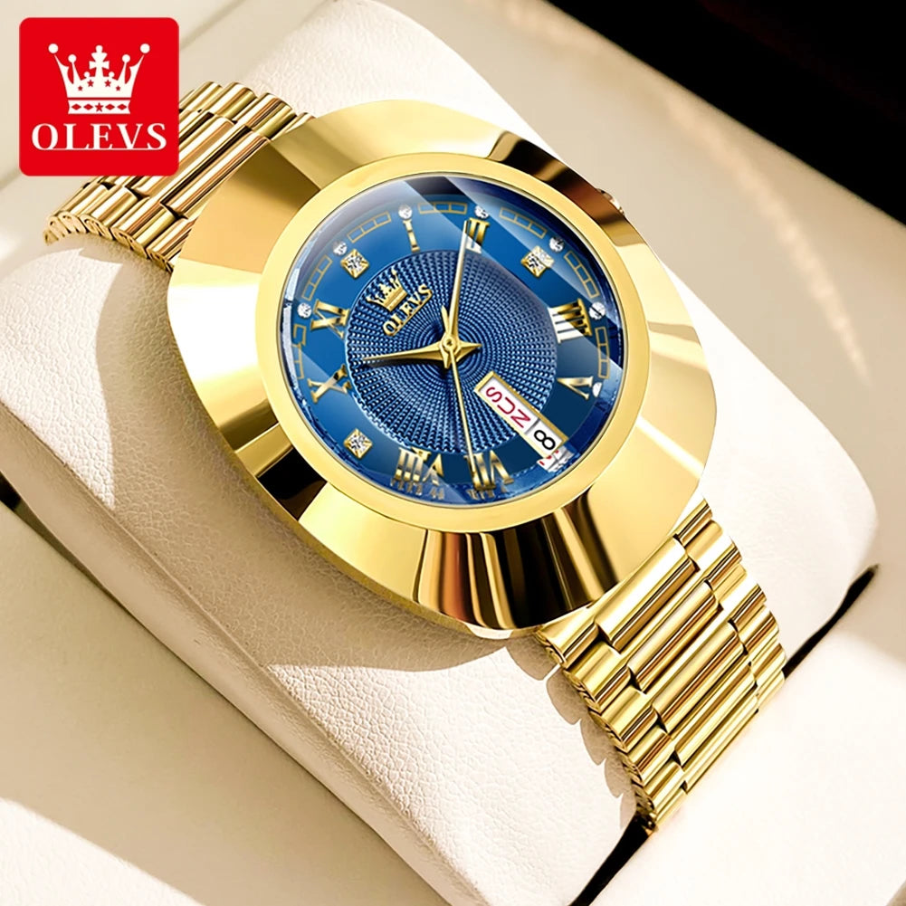 OLEVS Golden Quartz Watch — Elegant Stainless Steel Luxury Timepiece