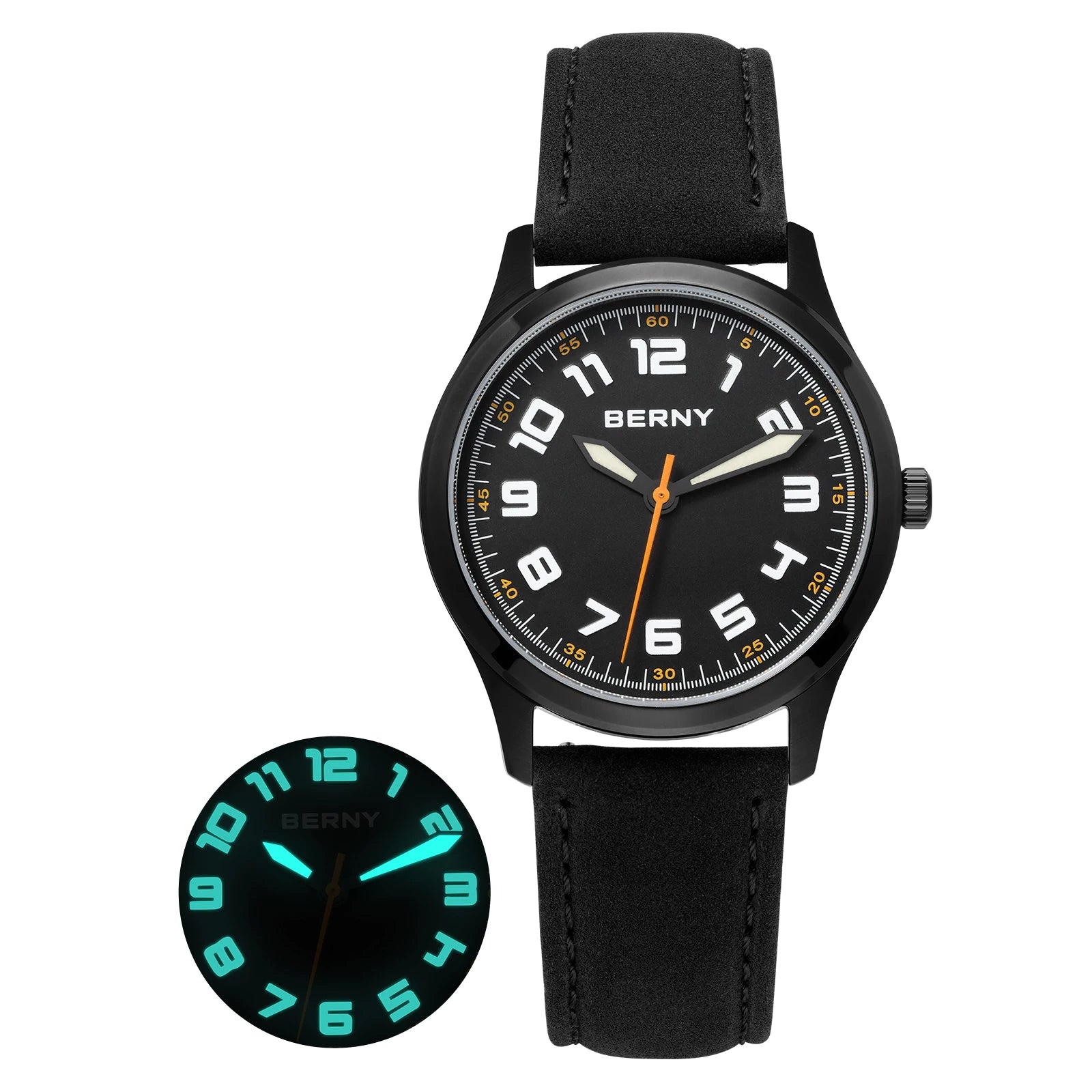 BERNY Men's Quartz Watch — Precision Miyota Movement with Leather Strap